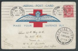 South Africa 1918 (Oct 7) "Make Your Sixpence Fly" second type Aerial Post card (minor creasing) fra