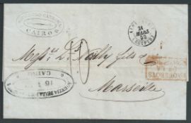 Egypt / Posta Europea / French Post Offices 1852 Entire Letter from Cairo via Alexandria to Marseill