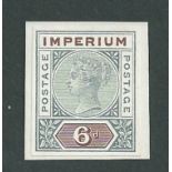 British Colonial Queen Victoria De La Rue Imperium ESSAY "POSTAGE POSTAGE" imperforate 6d Die II in