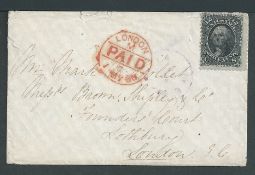 United States 1868 (April) Cover (rougly opened) to England with 1867 perf. 12 12c with 11 x 13mm gr