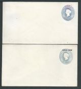 Ceylon 1885 Five Cents on 4c postal stationery envelopes, surcharge in red in two lines variety sur