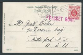 Hong Kong / Hawaii 1908 Picture postcard to the USA bearing Hong Kong KEVII 4c cancelled by a flag m