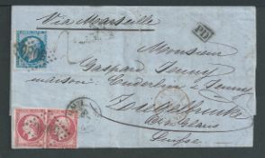 Egypt - French Post Office In Alexandria 1864 Entire Letter (small closed tear at top) to Switzerlan