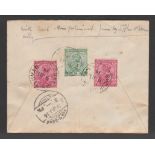 Aden 1914 (June 9) Cover (vertical fold, through 1/2a stamp) addressed to the African village at ...