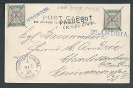 Jamaica 1903 Picture postcard from Kingston to Germany bearing two 1903 1/2d stamps each cancelled