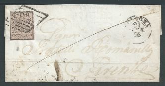 Italy - Papal States 1856 Entire from Bologna to Florence bearing 1852-64 issue 5b rose postal forge