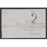 G.B. - Channel Islands 1845 Entire send unpaid from Jersey to London with scarce "2" charge mark (S