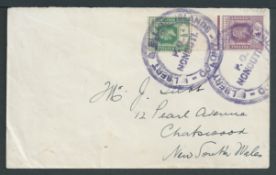 Gilbert & Ellice Islands c.1937 Cover to New South Wales bearing KGV 1/2d and 1d violet each cancell