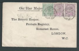 Jamaica 1899 Cover to London with QV 1/2d and 1d pair tied by "NEWPORT JAMAICA" single ring datestam