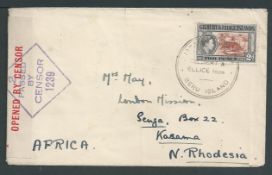 Gilbert & Ellice Islands 1945 Cover to Kasama, Northern Rhodesia, with KGVI 2d cancelled circular "D