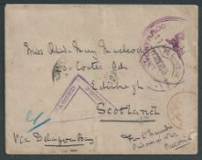 Boer War 1900 Stampless cover to Scotland, endorsed "From Lt. Majendre, Prisoner of War, Pretoria" w