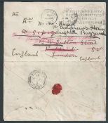 Tristan Da Cunha 1925 Stampless Cover from Tristan to England with type II cachet in black over-stru