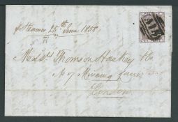 Grenada 1858 Entire letter to London franked by G. B. Queen Victoria 6d lilac cancelled "A15" (tied