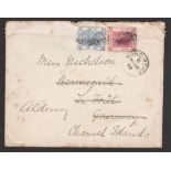 G.B. Channel Islands - Alderney / Hong Kong 1892 Cover (minor faults) bearing Hong Kong 2c + 5c, add