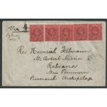 Fiji / New Guinea 1904 Cover from Levuka five KEVII 1d stamps, addressed to "rev. Heinrich Fellmann,