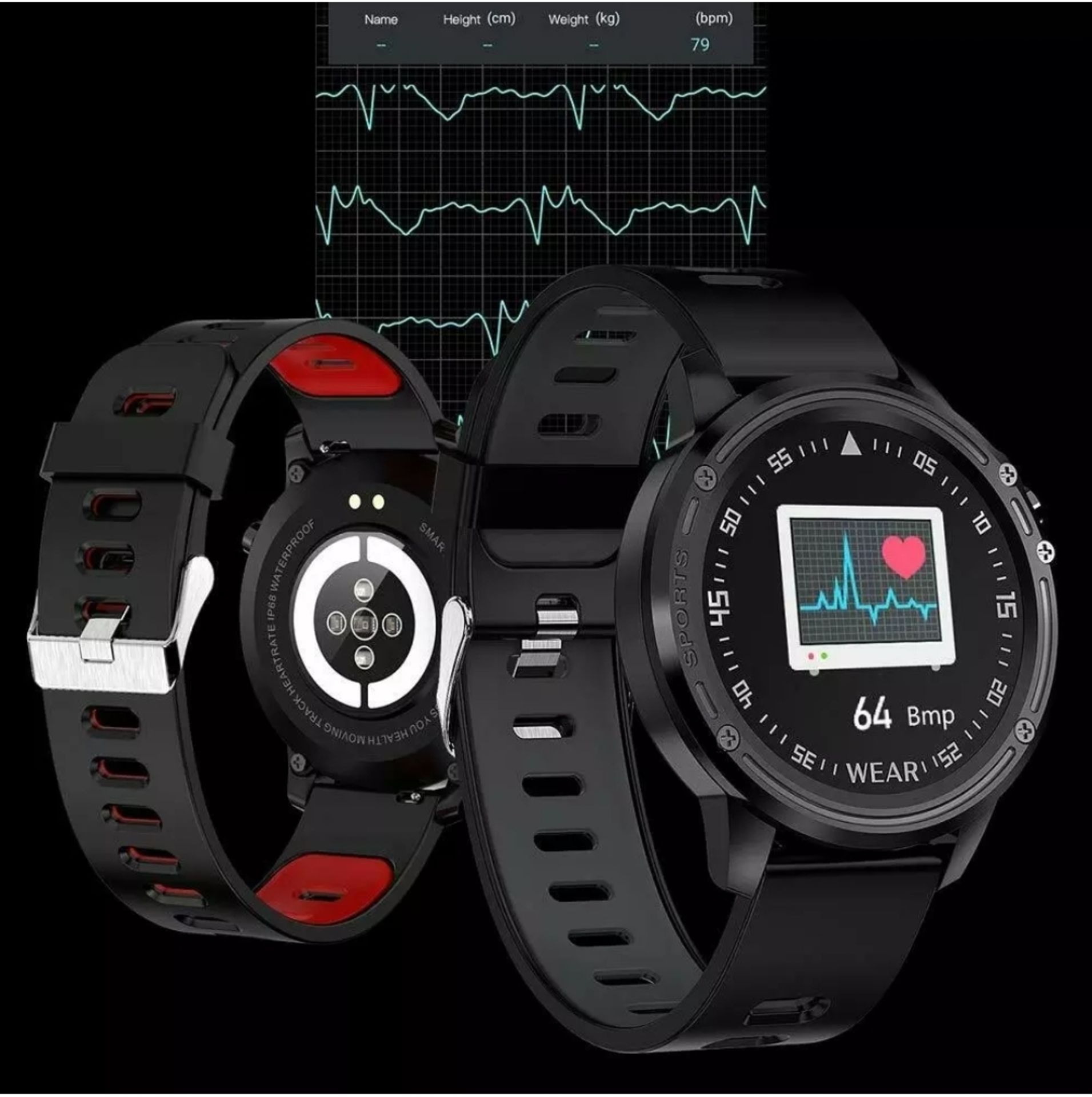 l8 blood pressure, oxygen, heart rate monitor, bt4.0 ip68 smart watch - grey/black strap - Image 3 of 23