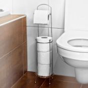 4 roll free standing toilet paper tissue chrome dispenser storage holder stand