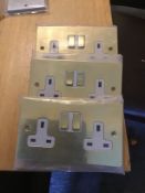 3x hamilton hartland polished brass 2 gang 13a double pole switch socket polished brass/white insert