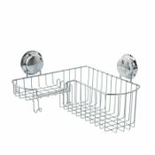 boxed new chrome wire super suction corner basket 2 hooks bathroom corner caddy