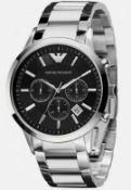 emporio armani ar2434 men's black dial stainless steel bracelet chronograph watch