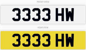 3333 HW , number plate on retention