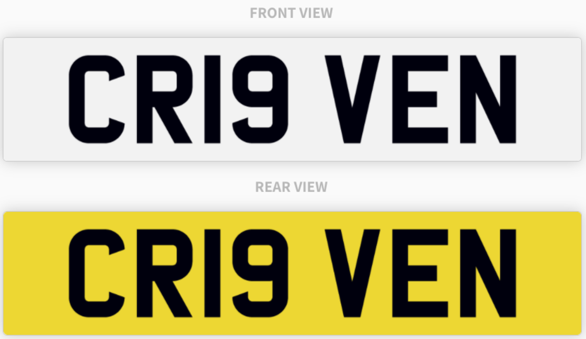 CR19 VEN , number plate on retention
