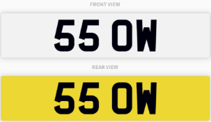 55 OW , number plate on retention