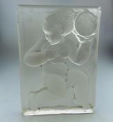 An Art Deco glass Cherub Panel signed AH C.1920-30's