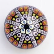 A Scottish glass Paperweight by Strathearn wheel millefiori cane 20thC