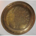 A gigantic Arts & Crafts brass Charger / Tray signed Best Wishes for Xmas C.1890-1910