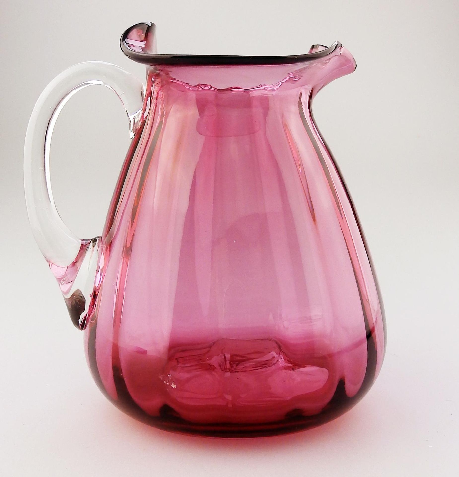 An unusual shape cranberry glass Victorian Jug C.19thC - Image 5 of 9