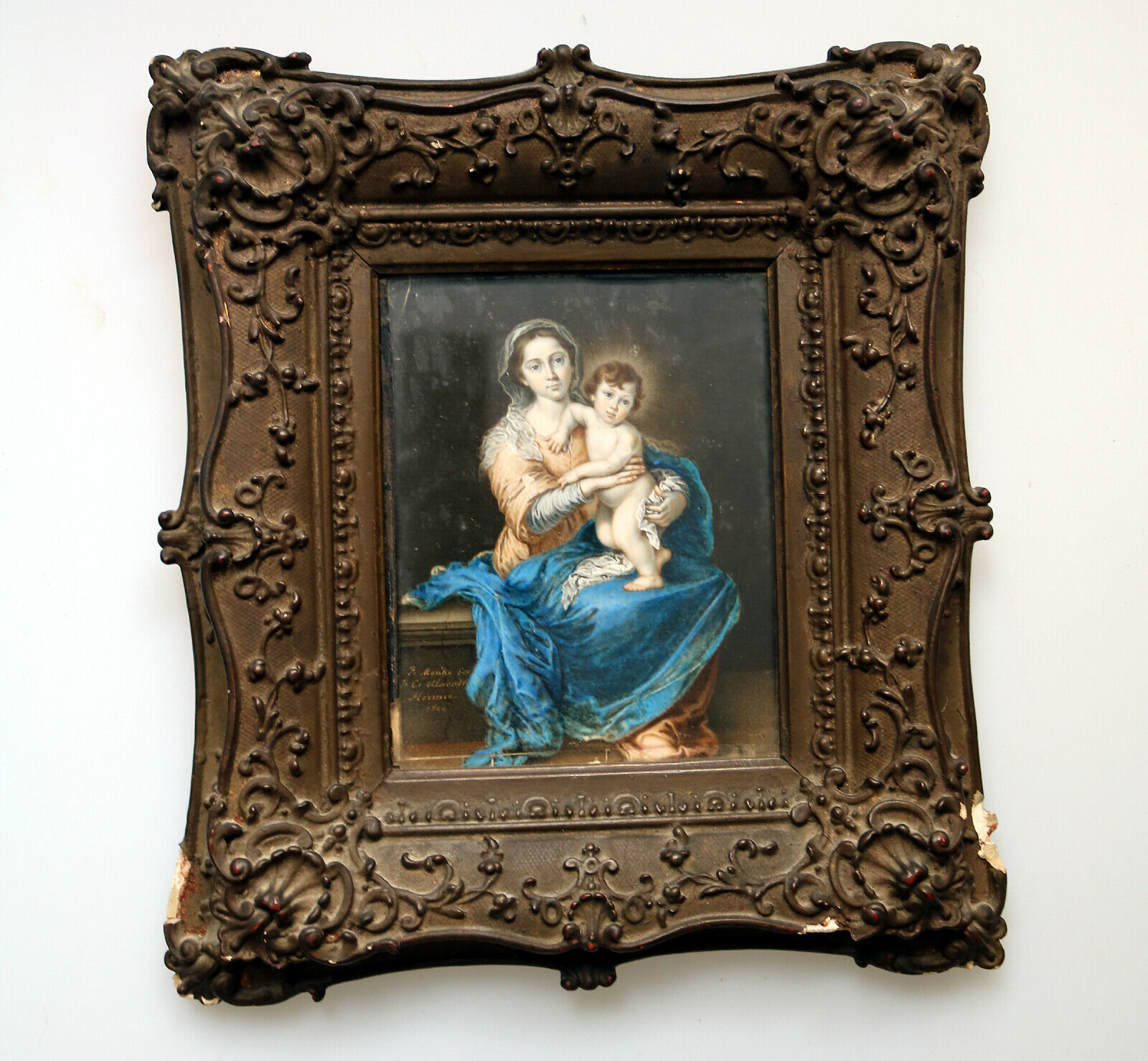 A Fine Florence Grand Tour oil Portrait of 'The Madonna' after Murillo C.19thC - Image 4 of 9