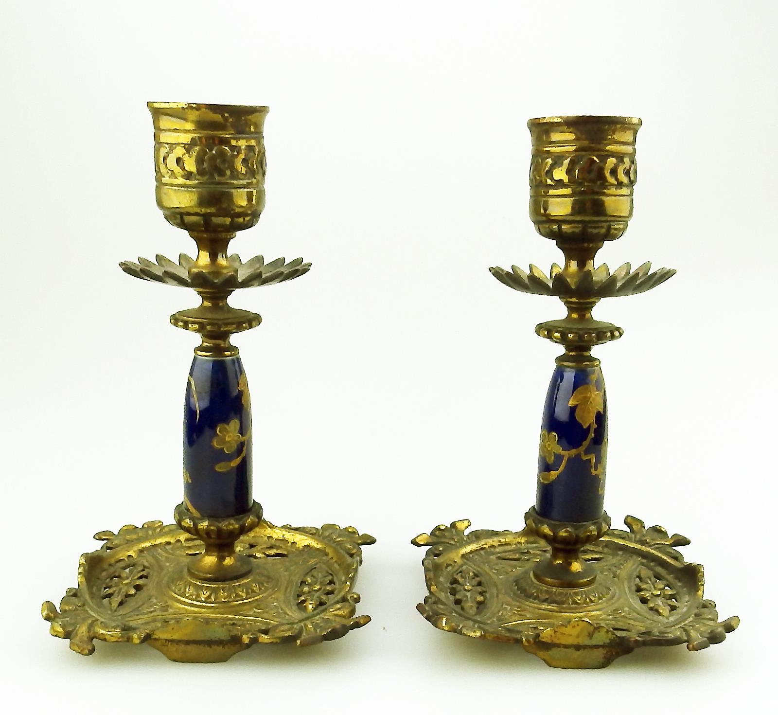 A fine pair of gilt & porcelain Candlesticks C.19thC