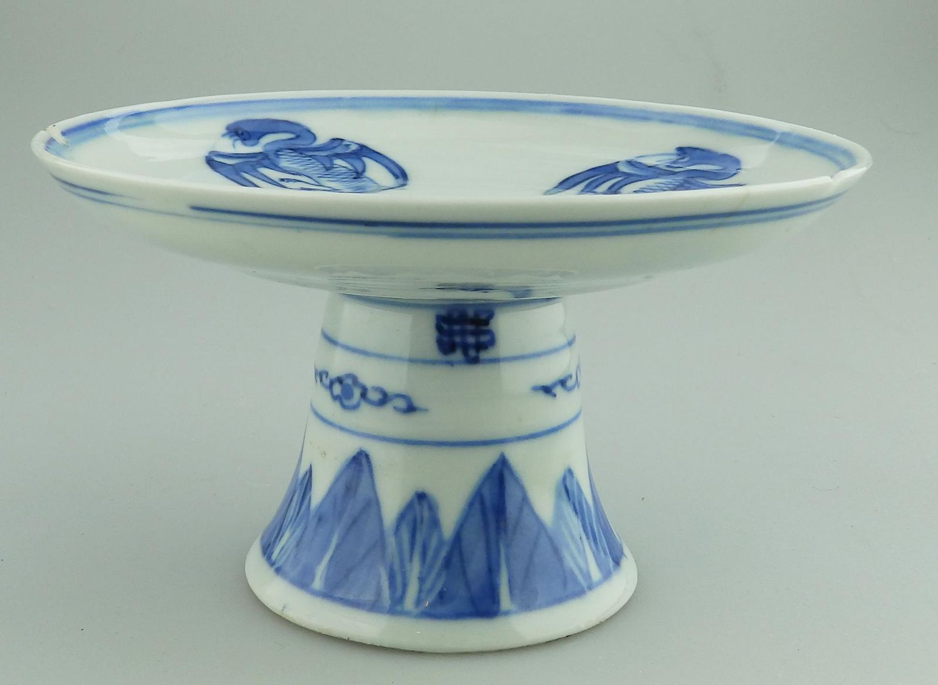A Chinese blue & white Pedestal Tazza Comport signed 19thC - Image 4 of 6