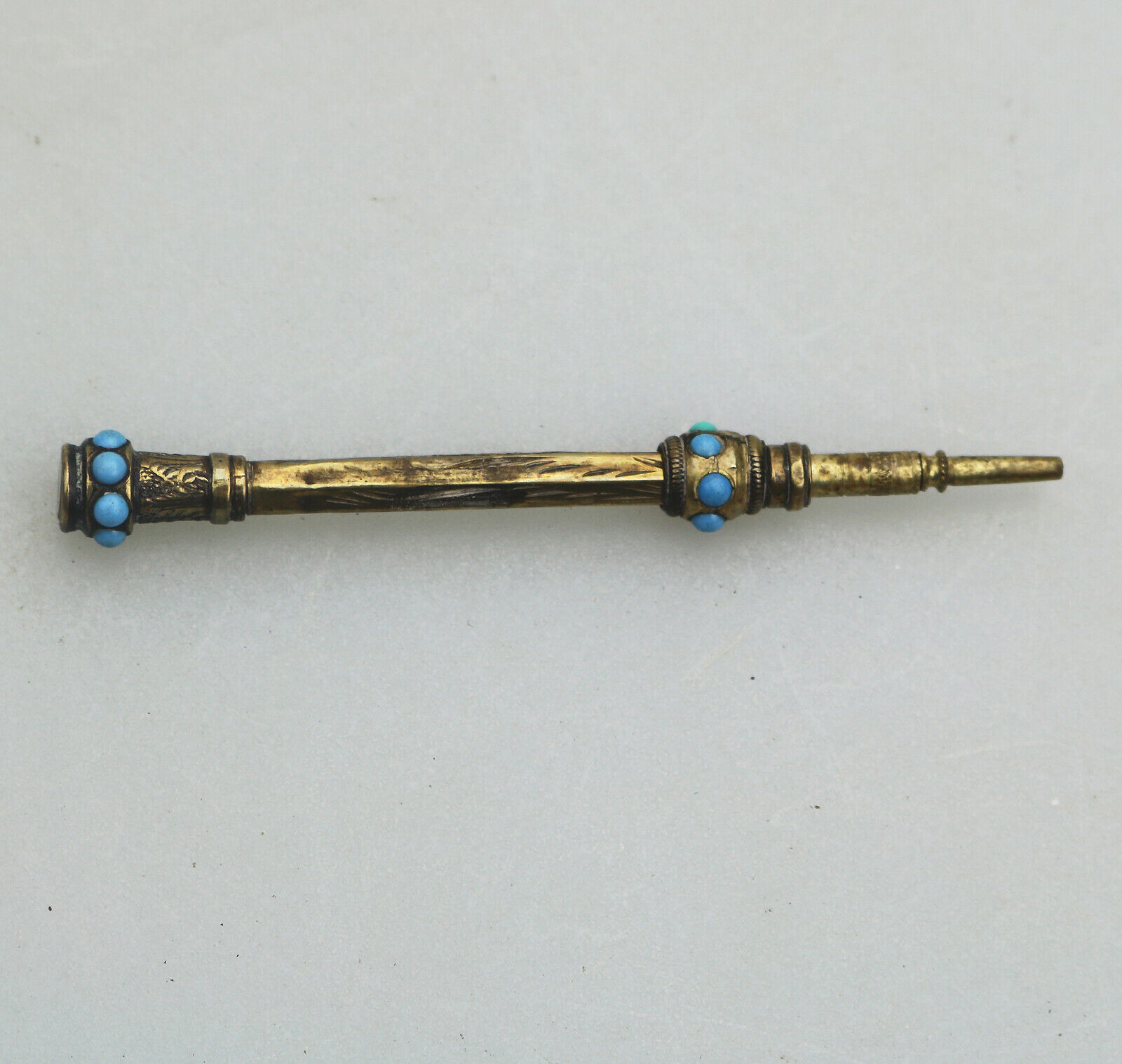 A gilt Mechanical retracting Propelling Pencil with turquoise stones C.19thC - Image 3 of 3