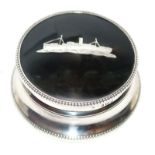 An unusual solid silver pique Trinket Box with Liner Ship - Maritime Interest 1925