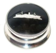 An unusual solid silver pique Trinket Box with Liner Ship - Maritime Interest 1925