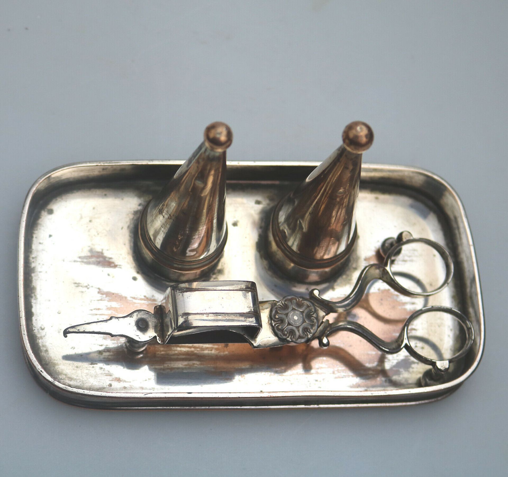 An extremely rare Old Sheffield Plate Georgian double Candle Snuffer Set C.1812 - Image 3 of 7