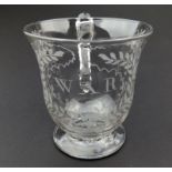 An unusual large War Commemorative glass Tankard, Military interest C.19thC