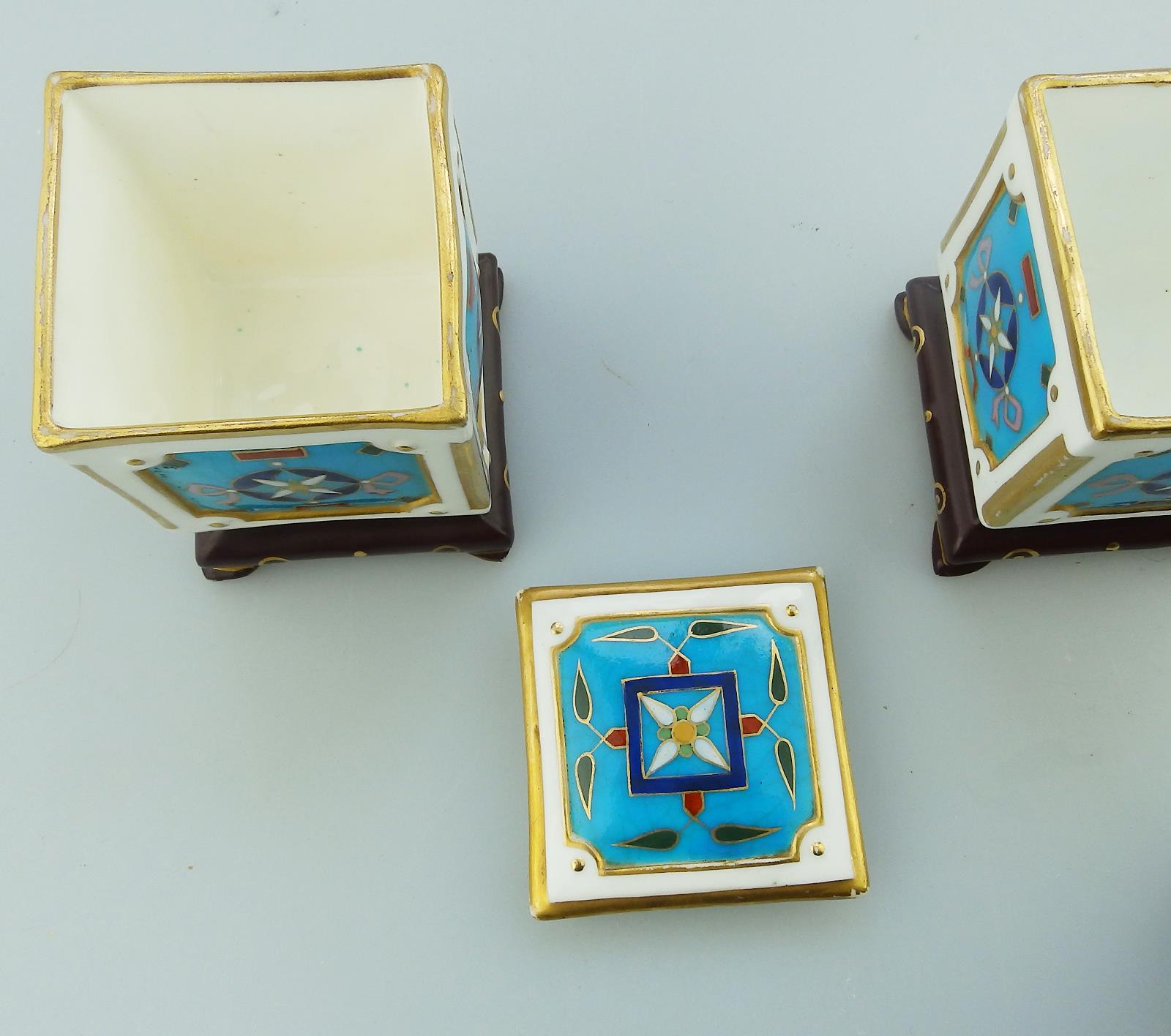 A pair of Minton porcelain miniature Boxes designed by Christopher Dresser 19thC - Image 6 of 9