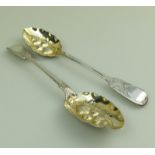 A fine pair of Victorian solid silver Dessert Berry Spoons by Samuel Smiley C.1874