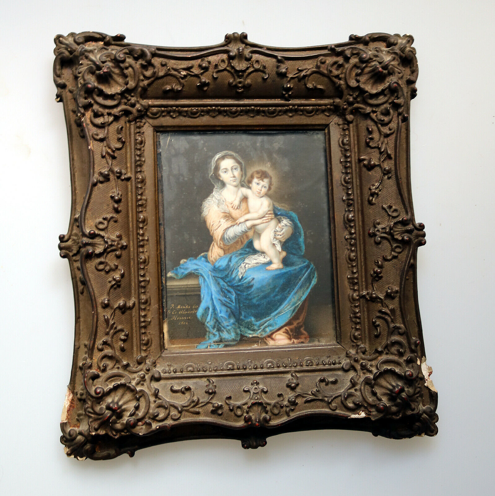 A Fine Florence Grand Tour oil Portrait of 'The Madonna' after Murillo C.19thC - Image 5 of 9
