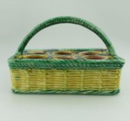 A wonderful Victorian Majolica pottery novelty Egg Stand Basket C.19thC