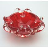 A Retro glass 'candy red' Murano Sommerso Dish C.1950-60's