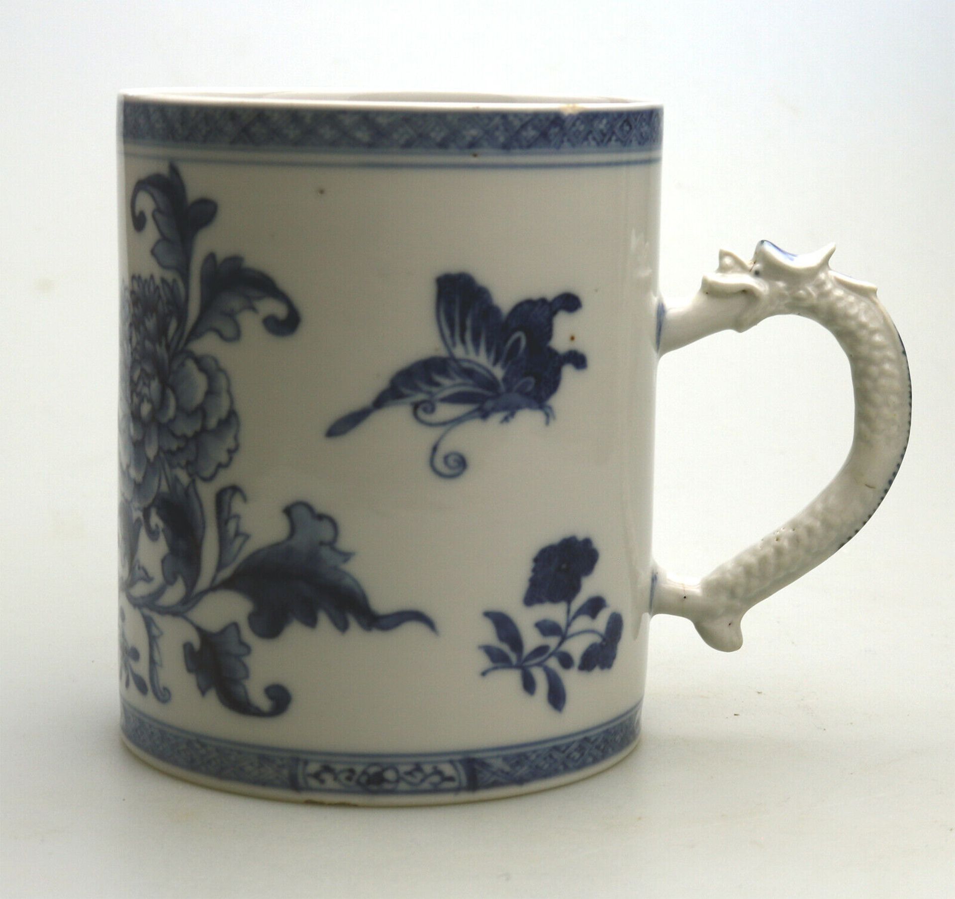 A Chinese Export blue & white Porcelain dragon handled large Tankard C.19thC - Image 4 of 8