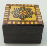 A Tunbridge Ware rosewood Stamp Box probably by Thomas Barton C.1870