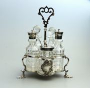 A fine silver plate Warwick type cut glass 5 bottle Cruet C.1863/64