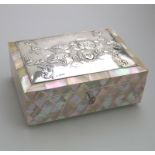 An unusual solid silver & mother of pearl Reynolds Angels large Jewellery Box Chester 1905