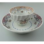 A New Hall type English Porcelain hand painted Tea Bowl & Saucer C.18thC