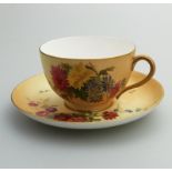A porcelain hand painted Cup & Saucer by Royal Worcester C.1912